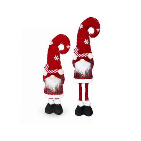 Uitschuifbare kerstdwerg van 80 cm met rode muts en sneeuwvlokken – kerstdecoratie voor op tafel van tartanstof met verstelbare structuur