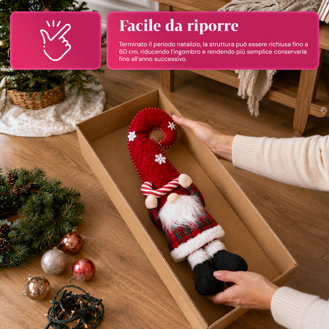Uitschuifbare kerstdwerg van 80 cm met rode muts en sneeuwvlokken – kerstdecoratie voor op tafel van tartanstof met verstelbare structuur
