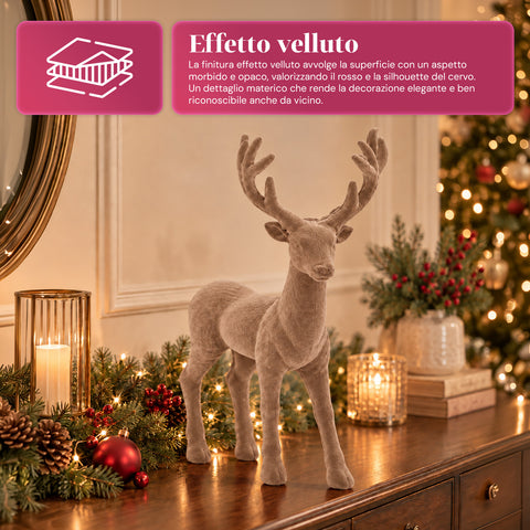 Decoratief rendier 33x44h cm met fluweeleffect, modern designbeeldje voor huis, kantoor en etalages, kerstdecoratie, 6 kleurvarianten