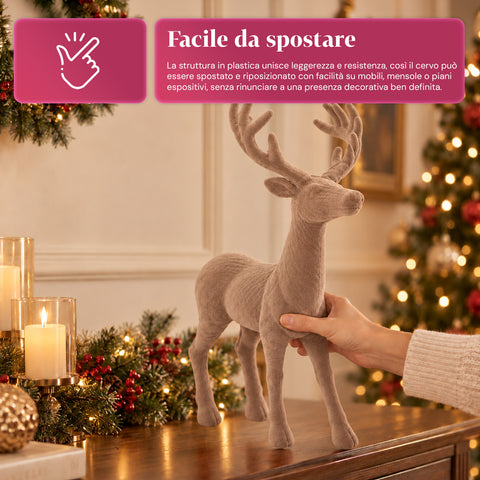 Decoratief rendier 33x44h cm met fluweeleffect, modern designbeeldje voor huis, kantoor en etalages, kerstdecoratie, 6 kleurvarianten