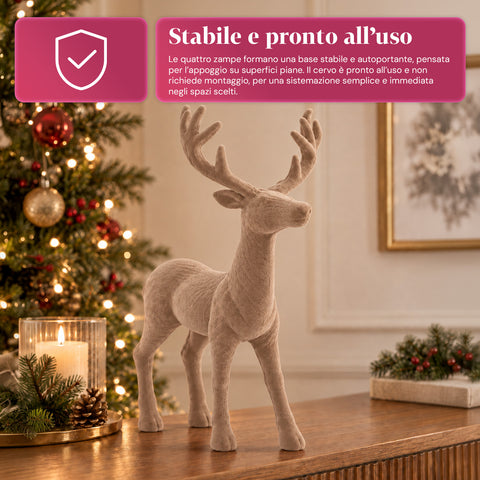 Decoratief rendier 33x44h cm met fluweeleffect, modern designbeeldje voor huis, kantoor en etalages, kerstdecoratie, 6 kleurvarianten