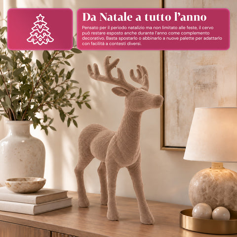 Decoratief rendier 33x44h cm met fluweeleffect, modern designbeeldje voor huis, kantoor en etalages, kerstdecoratie, 6 kleurvarianten