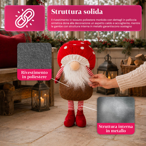 Paddenstoelvormige kerstdwerg met baard, 50 cm, decoratieve kerstversiering