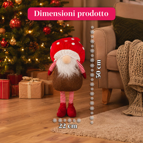 Paddenstoelvormige kerstdwerg met baard, 50 cm, decoratieve kerstversiering