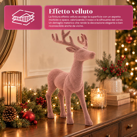 Decoratief rendier 33x44h cm met fluweeleffect, modern designbeeldje voor huis, kantoor en etalages, kerstdecoratie, 6 kleurvarianten