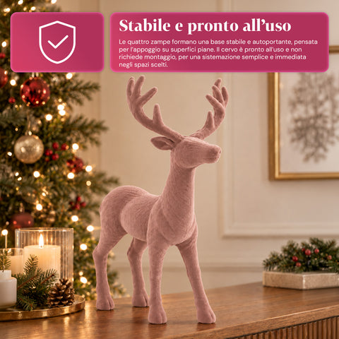 Decoratief rendier 33x44h cm met fluweeleffect, modern designbeeldje voor huis, kantoor en etalages, kerstdecoratie, 6 kleurvarianten