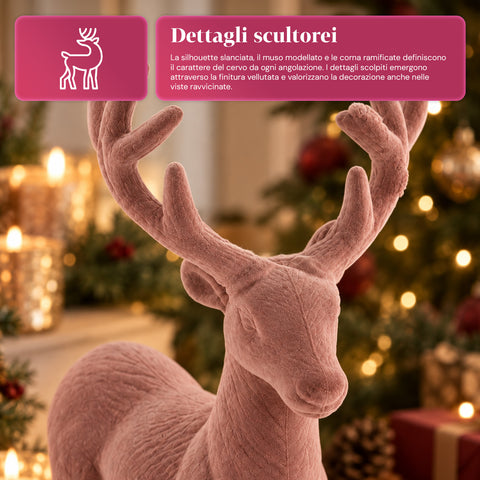 Decoratief rendier 33x44h cm met fluweeleffect, modern designbeeldje voor huis, kantoor en etalages, kerstdecoratie, 6 kleurvarianten