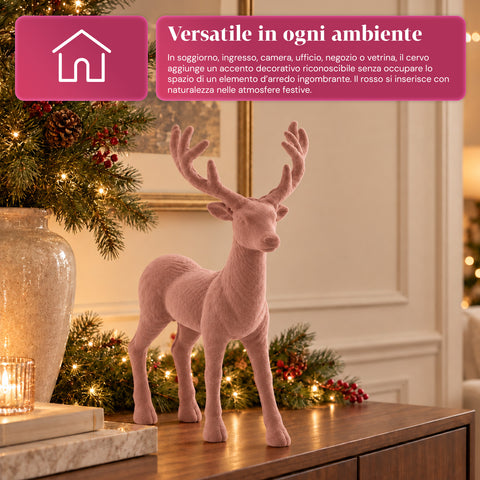 Decoratief rendier 33x44h cm met fluweeleffect, modern designbeeldje voor huis, kantoor en etalages, kerstdecoratie, 6 kleurvarianten