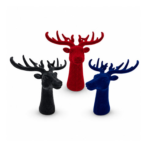 Decoratieve hertenkop, set van 3, fluweeleffect, 32 x 20 x 28 cm, kerstdesign voor op tafel