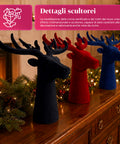 Testa di Cervo Decorativa Set 3 Pezzi Effetto Velluto 32x20x28 cm, Soprammobile Design Natalizio