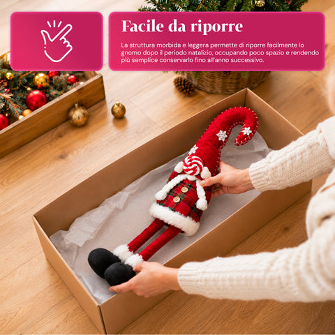 Decoratieve kerstdwerg van zachte stof, kerstdecoratie voor op tafel met lange muts en sneeuwvlokken, verkrijgbaar in 35 en 50 cm