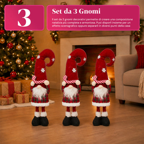 Uitschuifbare kerstdwerg van 80 cm met rode muts en sneeuwvlokken – kerstdecoratie voor op tafel van tartanstof met verstelbare structuur
