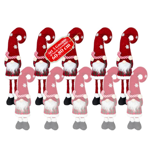Uitschuifbare kerstdwerg van 80 cm met rode muts en sneeuwvlokken – kerstdecoratie voor op tafel van tartanstof met verstelbare structuur