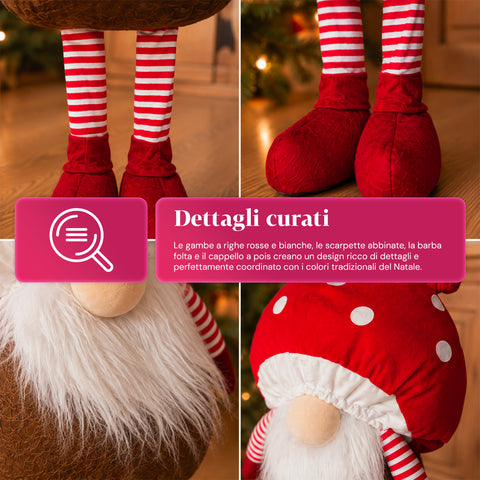 Paddenstoelvormige kerstdwerg met baard, 50 cm, decoratieve kerstversiering