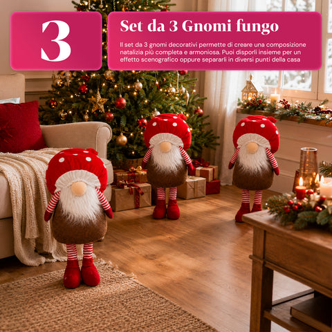Paddenstoelvormige kerstdwerg met baard, 50 cm, decoratieve kerstversiering