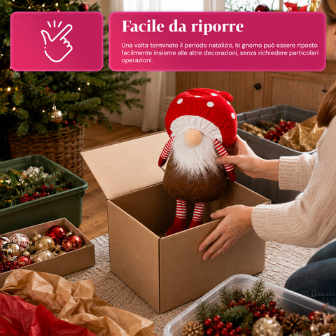 Paddenstoelvormige kerstdwerg met baard, 50 cm, decoratieve kerstversiering