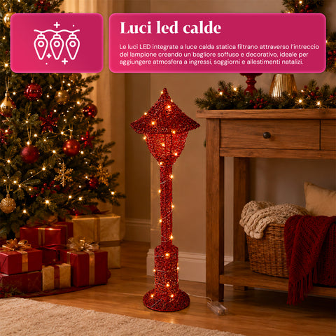 Decoratieve kerstlantaarnpaal, 90 cm, met glitter en ledverlichting – 3 kleuren