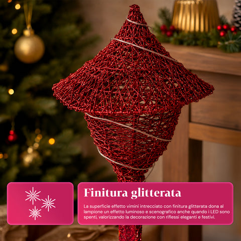 Decoratieve kerstlantaarnpaal, 90 cm, met glitter en ledverlichting – 3 kleuren