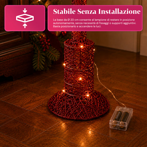 Decoratieve kerstlantaarnpaal, 90 cm, met glitter en ledverlichting – 3 kleuren