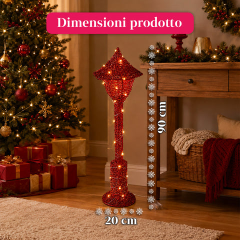 Decoratieve kerstlantaarnpaal, 90 cm, met glitter en ledverlichting – 3 kleuren