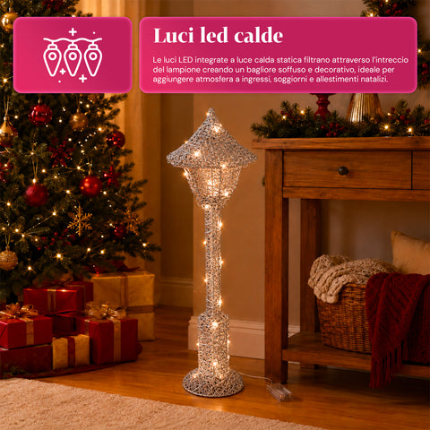 Decoratieve kerstlantaarnpaal, 90 cm, met glitter en ledverlichting – 3 kleuren