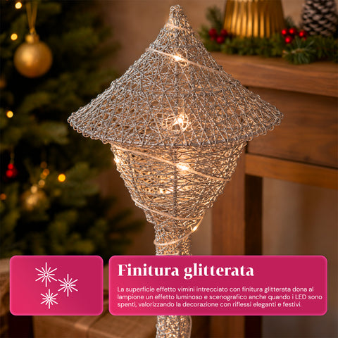 Decoratieve kerstlantaarnpaal, 90 cm, met glitter en ledverlichting – 3 kleuren