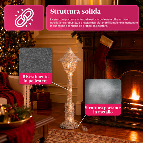 Decoratieve kerstlantaarnpaal, 90 cm, met glitter en ledverlichting – 3 kleuren