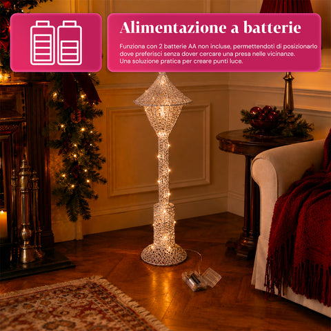 Decoratieve kerstlantaarnpaal, 90 cm, met glitter en ledverlichting – 3 kleuren