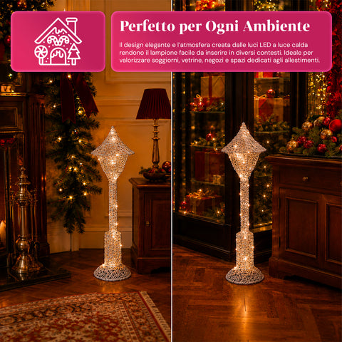 Decoratieve kerstlantaarnpaal, 90 cm, met glitter en ledverlichting – 3 kleuren