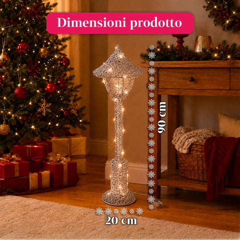 Decoratieve kerstlantaarnpaal, 90 cm, met glitter en ledverlichting – 3 kleuren