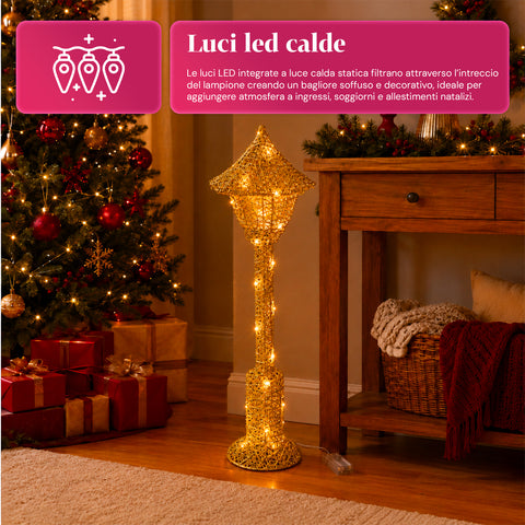 Decoratieve kerstlantaarnpaal, 90 cm, met glitter en ledverlichting – 3 kleuren
