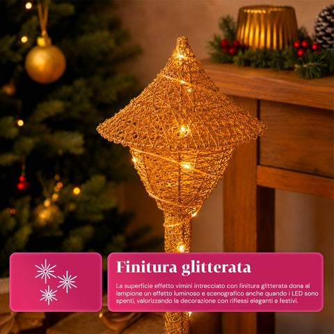 Decoratieve kerstlantaarnpaal, 90 cm, met glitter en ledverlichting – 3 kleuren