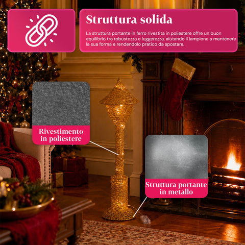 Decoratieve kerstlantaarnpaal, 90 cm, met glitter en ledverlichting – 3 kleuren
