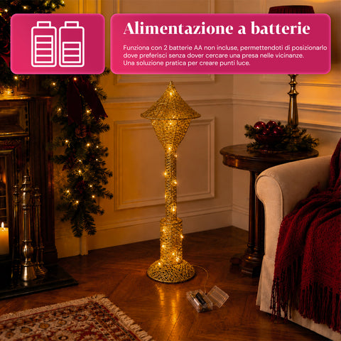 Decoratieve kerstlantaarnpaal, 90 cm, met glitter en ledverlichting – 3 kleuren