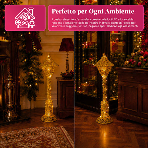 Decoratieve kerstlantaarnpaal, 90 cm, met glitter en ledverlichting – 3 kleuren