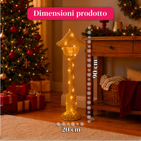 Decoratieve kerstlantaarnpaal, 90 cm, met glitter en ledverlichting – 3 kleuren