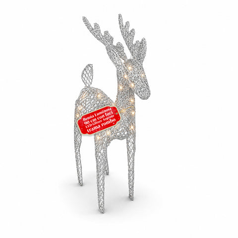 Verlicht rendier van 90 cm met glitter en warmwit ledlicht | Kerstdecoratie van vlechtwerk – 2 afwerkingen, 3 kleuren