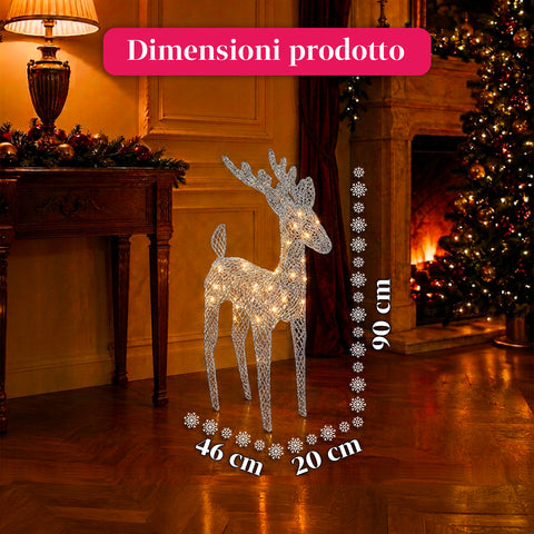 Verlicht rendier van 90 cm met glitter en warmwit ledlicht | Kerstdecoratie van vlechtwerk – 2 afwerkingen, 3 kleuren