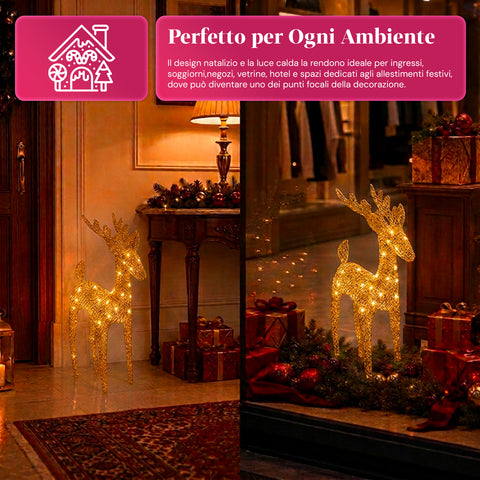 Verlicht rendier van 90 cm met glitter en warmwit ledlicht | Kerstdecoratie van vlechtwerk – 2 afwerkingen, 3 kleuren