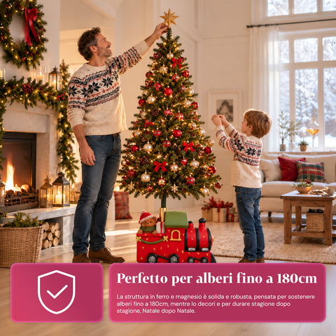 Decoratieve kerstboomstandaard, 10 uitvoeringen, van ijzer en magnesium, universele bevestiging, voor bomen tot 210 cm, 2 modellen met ledverlichting