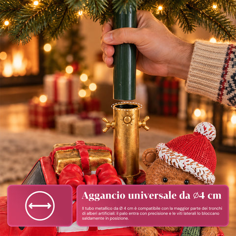Decoratieve kerstboomstandaard, 10 uitvoeringen, van ijzer en magnesium, universele bevestiging, voor bomen tot 210 cm, 2 modellen met ledverlichting