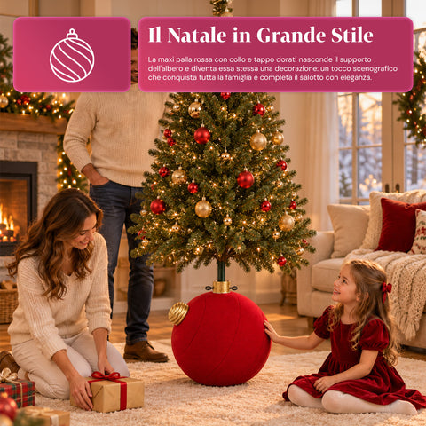 Grote kerstboomvoet met fluweeleffect, 41x41x44 cm, voor bomen tot 180 cm – voetafdekking met bevestiging Ø 4 cm, bordeauxrood en groen