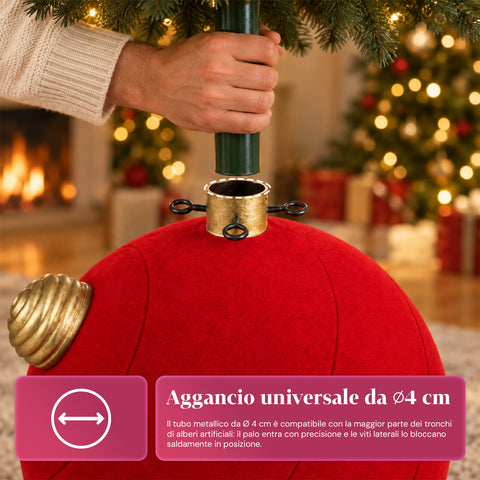 Grote kerstboomvoet met fluweeleffect, 41x41x44 cm, voor bomen tot 180 cm – voetafdekking met bevestiging Ø 4 cm, bordeauxrood en groen