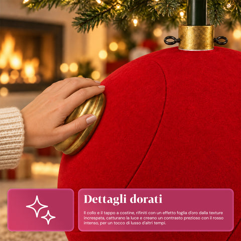 Grote kerstboomvoet met fluweeleffect, 41x41x44 cm, voor bomen tot 180 cm – voetafdekking met bevestiging Ø 4 cm, bordeauxrood en groen