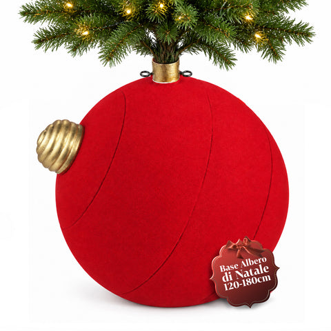 Grote kerstboomvoet met fluweeleffect, 41x41x44 cm, voor bomen tot 180 cm – voetafdekking met bevestiging Ø 4 cm, bordeauxrood en groen