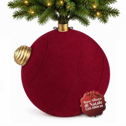 Grote kerstboomvoet met fluweeleffect, 41x41x44 cm, voor bomen tot 180 cm – voetafdekking met bevestiging Ø 4 cm, bordeauxrood en groen