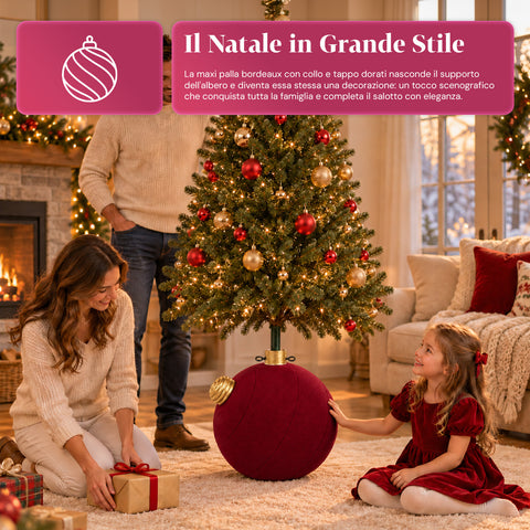 Grote kerstboomvoet met fluweeleffect, 41x41x44 cm, voor bomen tot 180 cm – voetafdekking met bevestiging Ø 4 cm, bordeauxrood en groen