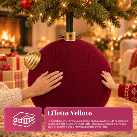 Grote kerstboomvoet met fluweeleffect, 41x41x44 cm, voor bomen tot 180 cm – voetafdekking met bevestiging Ø 4 cm, bordeauxrood en groen