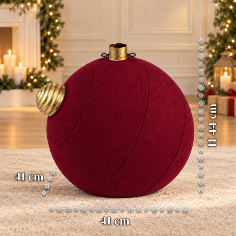 Grote kerstboomvoet met fluweeleffect, 41x41x44 cm, voor bomen tot 180 cm – voetafdekking met bevestiging Ø 4 cm, bordeauxrood en groen