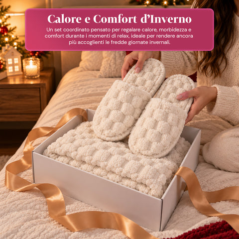 Set met zachte, warme deken en pantoffels | zachte plaid van 125x170 cm, pantoffels in één maat, 4 kleuren